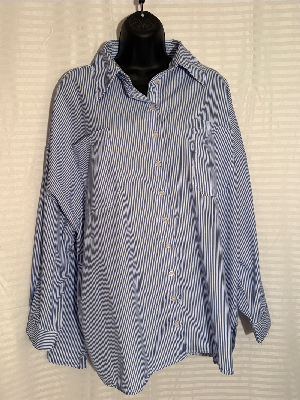 Zenana Outfitters Blue and White Striped Shirt - XL